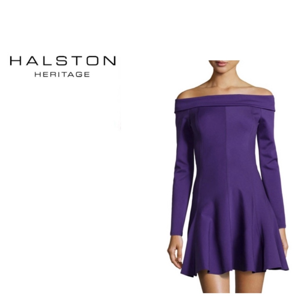 Halston Heritage Purple Off-Shoulder Fit and Flare Dress